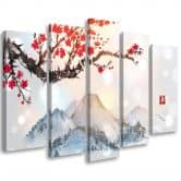 5 stuk canvas print, Japan Kersenbloesem Bergen 