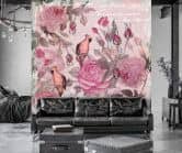 Fototapete, Tropen Blumen und Tiere in rosa - Andrea Haase 