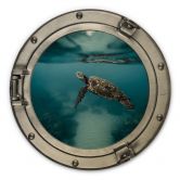 Holzbild 3D-Optik Bullauge - Schildkröte seitlich - Rund 
