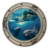 Holzbild 3D Optik - Dolphins Underwater - Rund 