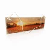 Holzschild Mohnfeld im Sonnenuntergang 