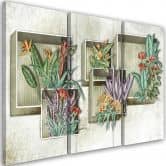 Leinwandbild 3 teilig, Quadratkisten Regale mit Blumen 