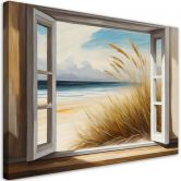 Leinwandbild, Blick aus dem Fenster auf den Strand 