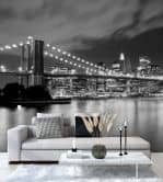 Fototapete, New York Brooklyn Bridge bei Nacht beleuchtet 