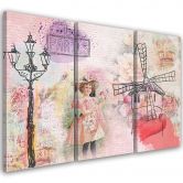 Leinwandbild 3-teilig, Paris Mädchen rosa 