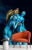 Fototapete, Blaue Figuren und ein goldener Vogel 
