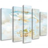 Leinwandbild 5 teilig, Fliegerwal und Schiff 