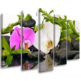 Wandbild 5-teilig, Zen Blumen Bambus Stein 