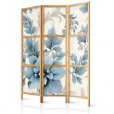 Japanischer Paravent, Raumteiler freistehend, Trennwand - Turquoise Retro Flowers 