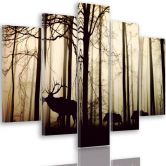 Leinwandbild 5 teilig, Hirsche Wald Tier Natur 