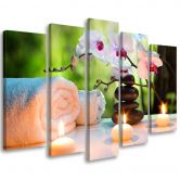 Leinwandbild 5 teilig, Handtuch Blumen Kerzen 