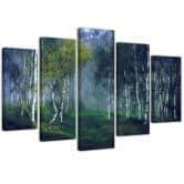 Wandbild 5-teilig, Birkenwald im Nebel Landschaft 