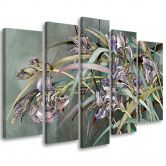 Leinwandbild 5 teilig, Iris Blumen im Wind 