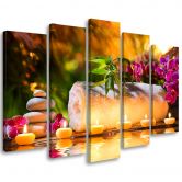 Leinwandbild 5 teilig, Zen Orchidee Steine Kerzen 
