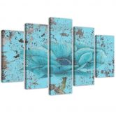 5-delige canvas print blauwe vintage bloem 
