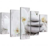 Leinwandbild 5 teilig, Orchideen-Zen-Spa-Steine 