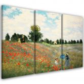 Leinwandbild 3-teilig, Mohnblumenfeld Claude Monet 
