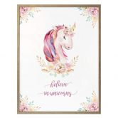 Poster Kvilis - Believe in Unicorns - Einhorn mit Blumen 