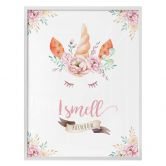Poster Kvilis - I smell Rainbow - Einhorn mit Blumen und Wimpern 