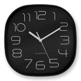 Minimalistische, moderne Wanduhr mit runden Ecken, schwarz | 29x29 cm 
