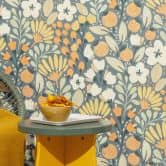 Vliesbehang, behang met bloemmotief La Terrasse blauw 