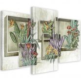 Leinwandbild 3 teilig, Quadratkisten Regale mit Blumen 