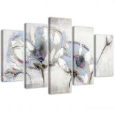 Wandbild 5-teilig, Gemalte Blumen Weiß 