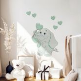 Sticker mural - Bébé éléphant avec cœurs (vert) 