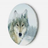 Ronde canvas foto wolvenbos in winterse mist 
