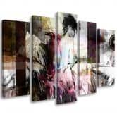 Leinwandbild 5 teilig, Frau Pastell Glamour 