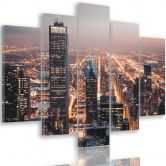 5-delige canvasprint, Wolkenkrabber Stadsnacht 