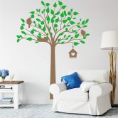 Wandtattoo Hoher Baum mit Vögeln  2-farbig 