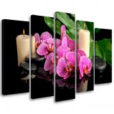 Leinwandbild 5 teilig, Orchidee Orchideen-Kerzen 