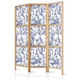 Japanischer Paravent, Raumteiler freistehend, Trennwand - Rome and Botany: Blue Greek and Plant Pattern 