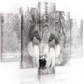 Wandbild 5-teilig, Wolf Wald Tier Grau 