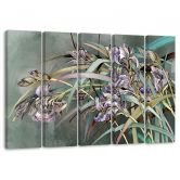 Leinwandbild 5 teilig, Iris Blumen im Wind 