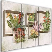 Leinwandbild 3 teilig, Quadratkisten Regale mit Blumen 