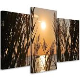 Leinwandbild 3-teilig, See Gras Sonnenuntergang 