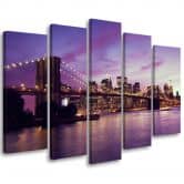 Wandbild 5-teilig, New York Brooklyn Bridge Lila 