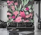 Fototapete, Vogel Dschungel Exotisch Pflanzen Rosa - Andrea Haase 