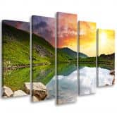 Wandbild 5-teilig, Sonnenuntergang Landschaft See 