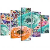 Leinwandbild 5 teilig, Bunte Blumen Abstrakt 