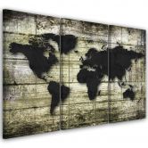 Leinwandbild 3-teilig, Weltkarte Retro Holz 
