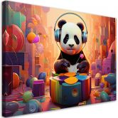 Leinwandbild, Panda mit Kopfhörern 