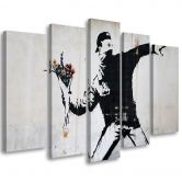 Leinwandbild 5 teilig, Banksy Graffiti Kunst Blumen 
