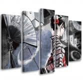 Leinwandbild 5 teilig, Geisha mit einem Fan 