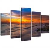 Leinwandbild 5 teilig, Meer bei Sonnenuntergang 