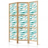 Japanischer Paravent, Raumteiler freistehend, Trennwand - Fish Jumping Over Waves 