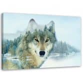 Leinwandbild, Wolf auf einem Berghintergrund 