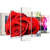 5 stykke lærredstryk Rød Rose Blomster Natur 